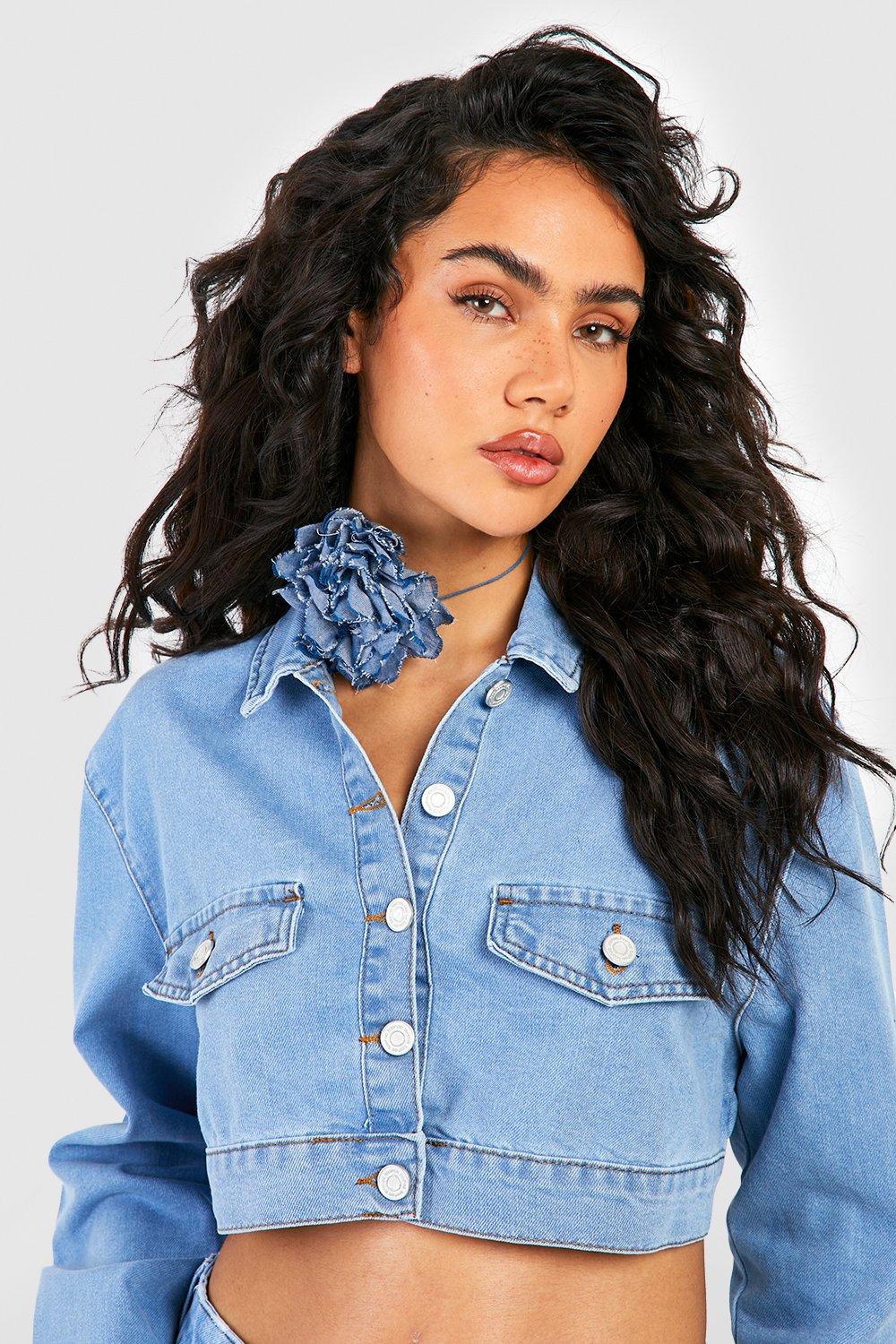 Womens cropped denim store jacket